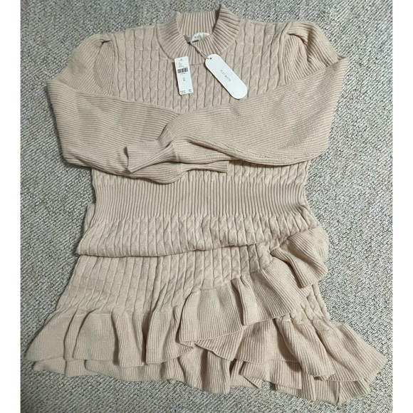 Anthropologie Flat White Cable Knit Cream Ruffle Sweater Dress NWT SZ XL - Picture 6 of 12